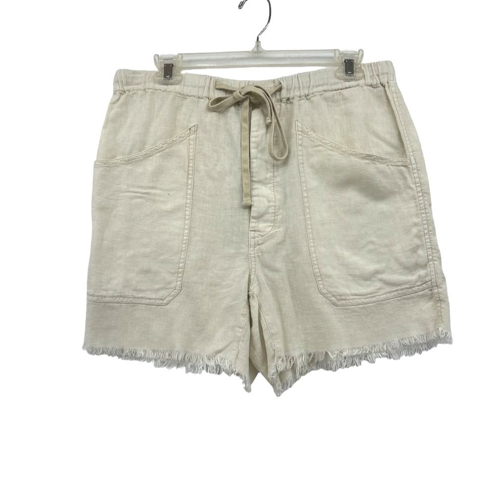 Free People Beige Linen Cargo Shorts with Frayed Hem